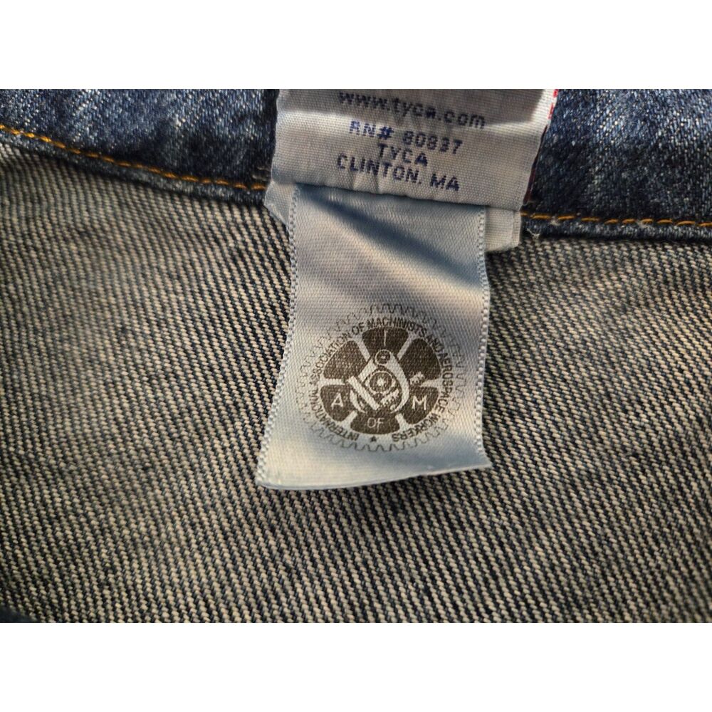 Vintage TYCA Denim Jacket USA Embossed Guitar Back IAMAW Union 90s Mens Large - Picture 6 of 9